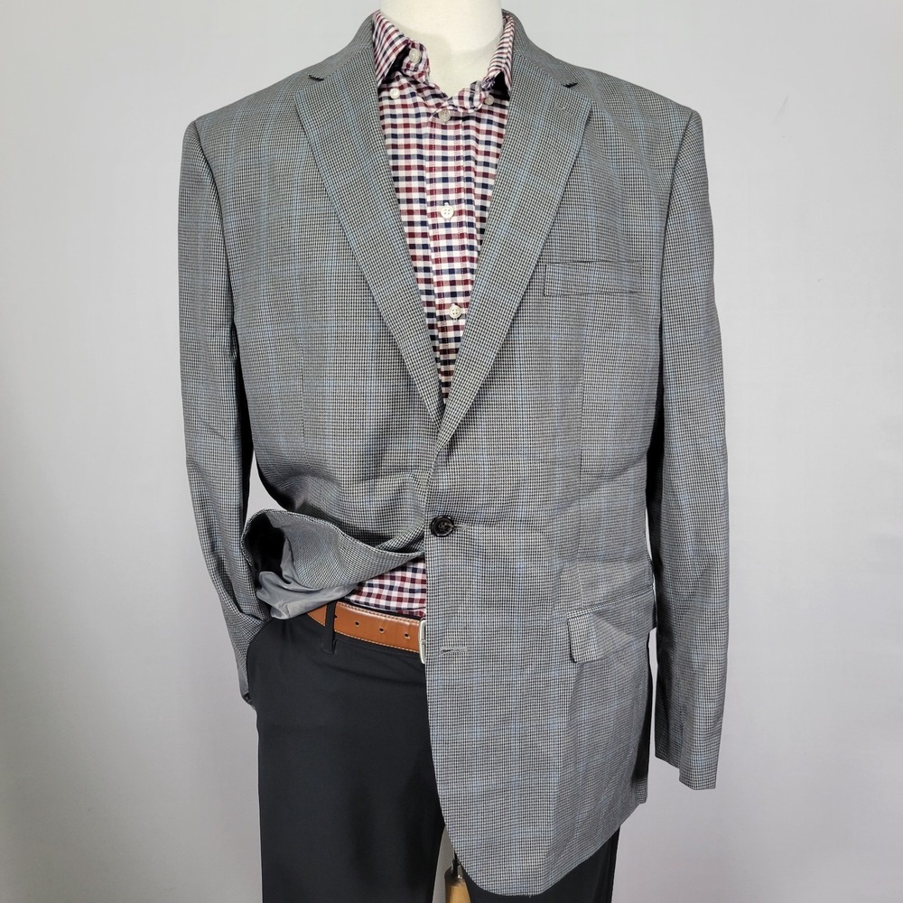 Chaps Men's Sport Coat Blazer Twoβ Button Houndstooth Poly Viscose Gray 44L